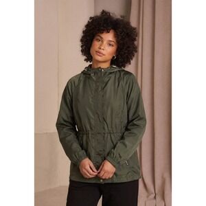 CI SONO Women's Hooded Olive Green Packable Windbreaker Rain Jacket Size Small